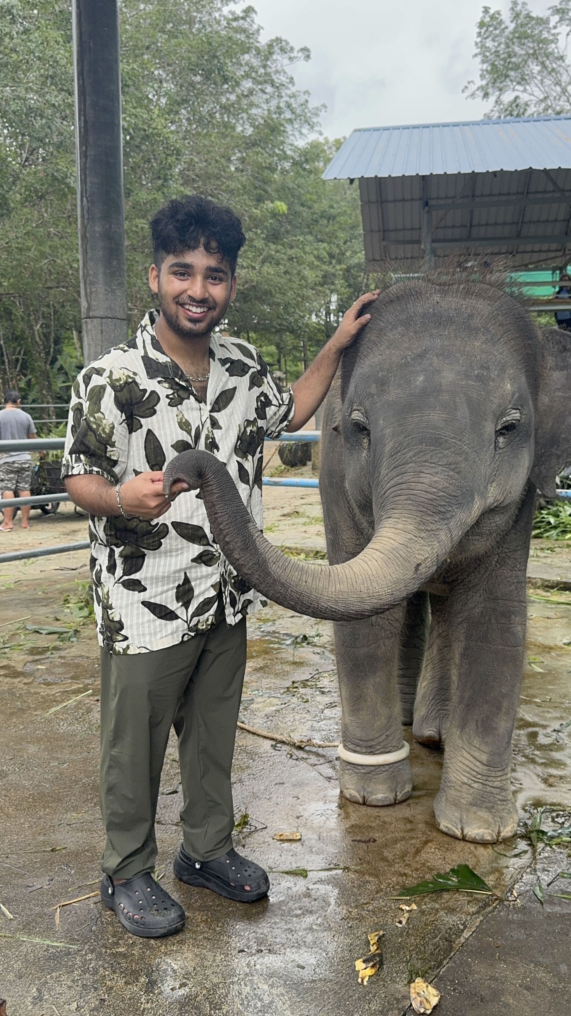 With baby elephant in Thailand